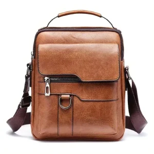 Men’s Black PU Leather Messenger Bag Vintage Style Crossbody Shoulder Bag Letter Durable Fashionable