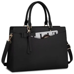 Men’s Black PU Leather Sling Crossbody Tote Bag with Large Capacity Laptop Compartment for Business Travel