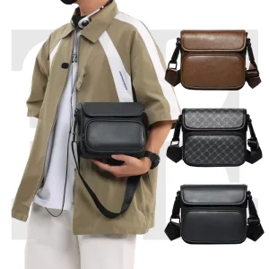 Men’s Black Single Shoulder Bag with MultiCompartment Design for Daily Commuting and Office Travel