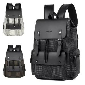Men’s Black Soft PU Fashion Waterproof Polyester Zipper Student Trend Casual Large Capacity Computer Backpack Leisure