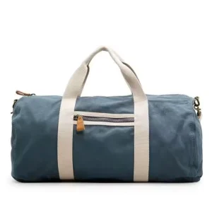 Men’s Blue Cotton Canvas Duffle Bag Backpack Style Gym Fitness Travel Bag with Convenient Storage and Mesh Polyester Fabric