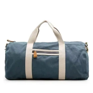Men’s Blue Cotton Canvas Duffle Bag Backpack Style Gym Fitness Travel Bag with Convenient Storage and Mesh Polyester Fabric