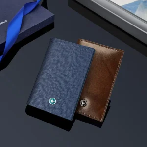 Men’s Blue Cow Skin Soft Leather Wallet Ultra-Thin RFID Short Length Card Holder Open Closure