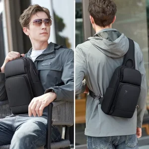 Men’s Breast Bag Simple Style Solid Color Waist Bag Anti-Theft Single Shoulder Cross Body Bag Large Capacity