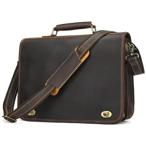 Men’s Briefcase Genuine Leather A4 File Document Handbag Male Soft Cowhide Laptop Business Computer Shoulder Bag for Trip
