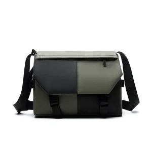 Men’s British style Fashion PU Waterproof Geometric Messenger Bag Multi function Shoulder Crossbody Bag Large Capacity All