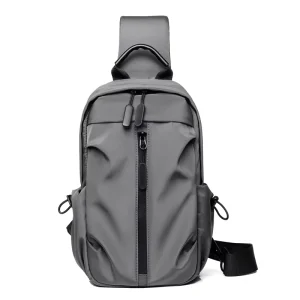Men’s Buckles Korean Fashion Multi-Functional Waterproof Softback Chest Bag Business Leisure Backpack Zipper PU Daily
