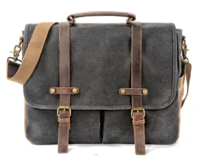 Men’s Business 15.6 Inch Laptop Bag Retro Casual Crossbody Waxed Hard Canvas Briefcase Polyester Cotton Lining Soft Business Use