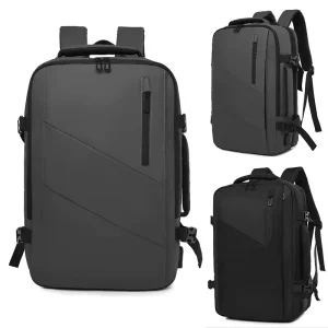 Men’s Business Backpack PU & Polyester Large Capacity Travel Luggage Laptop Bag Breathable Water repellent