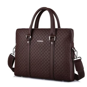 Men’s Business Briefcase Embossed Letters Single Shoulder Crossbody Bag Horizontal Multi Layer Soft Handbag