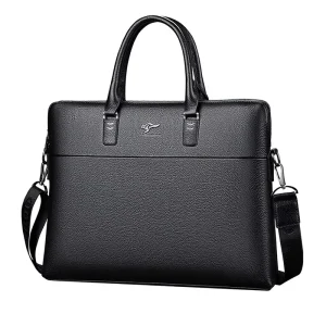 Men’s Business Briefcase Genuine Leather Casual Laptop Handbag Full-Grain Cowhide Shoulder Document Bag Polyester