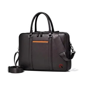 Men’s Business Briefcase Genuine Leather Light Weight Soft Large Capacity Waterproof Zipper Closure Multi function Computer