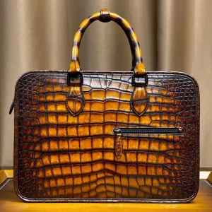 Men’s Business Briefcase Handmade Patina Exotic Genuine Crocodile Skin Leather Laptop Bag Custom Logo Shoulder Crossbody Handbag