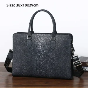 Men’s Business Briefcase Large Capacity Genuine Leather Tote Bag Multi Pocket Handheld Waterproof