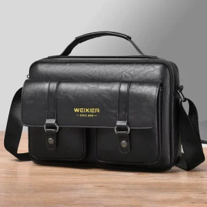 Men’s Business Briefcase Large Capacity Laptop Bag Shoulder Bag Simple Handbag for Men PU Waterproof Durable Messenger Bag