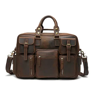 Men’s Business Briefcase Leather Single Shoulder Crossbody Handbag Large Capacity Travel Bag Business Multi Pocket Bag