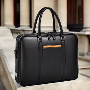 Men’s Business Briefcase PU Soft Large Capacity Waterproof Zipper Closure Multi function Computer Commuter Handbag