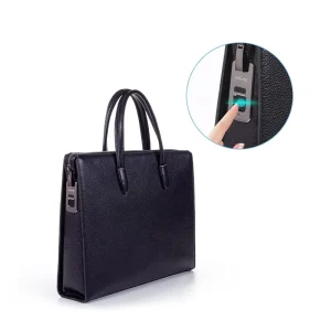 Men’s Business Briefcase Smart Fingerprint Lock Anti-theft Genuine Leather Biometric Fingerprint USB Handbags