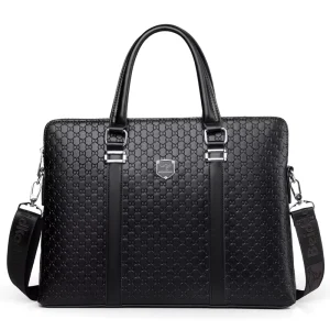 Men’s Business Casual A4 Document Bag Fashion Official Document Computer Horizontal Shoulder Crossbody Bag with Zipper Closure