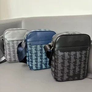 Men’s Business Casual Black PU Nylon Small Shoulder Bag Vertical Style Geometric Pattern Button Letter Chains