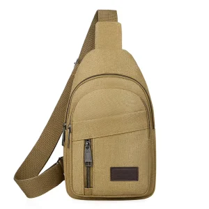 Men’s Business Casual Canvas Crossbody Shoulder Bag Spring Trend Logo Zipper Closure Breathable
