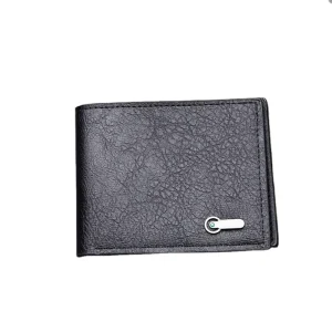 Men’s Business Casual Short PU Leather Wallet RFID Feature Zipper Closure Linen Lining Change Card Bag