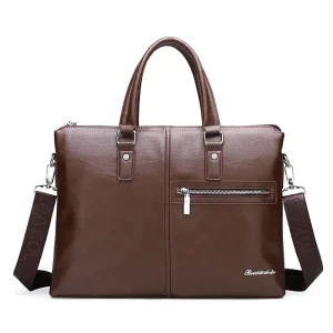 Men’s Business Casual Waterproof PU Leather Laptop Briefcase & Crossbody Shoulder Bag