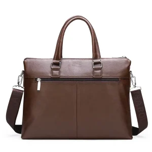 Men’s Business Casual Waterproof PU Leather Laptop Briefcase & Crossbody Shoulder Bag with Zipper Closure 1.5kg