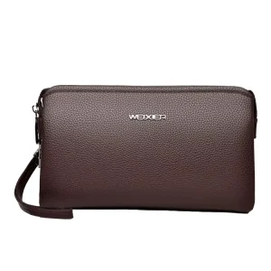Men’s Business Clutch Bag Soft PU Leather Large Capacity Hand held Handbag with Password Lock Zipper Closure