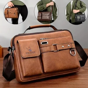 Men’s Business Crossbody Shoulder Bag PU Leather Waterproof for Business Commuting