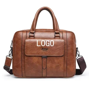 Men’s Business Document Bag PU Leather Large Capacity Handbag Business Travel Briefcase Retro Backpack Shoulder Bag 14