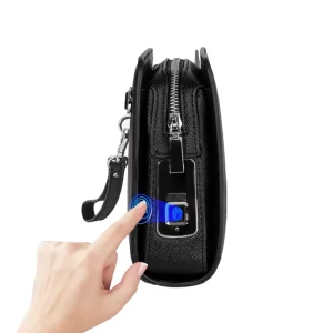 Men’s Business Genuine Leather Clutch Anti Theft Fingerprint Handbag with Zipper Closure Large Capacity Waterproof Design