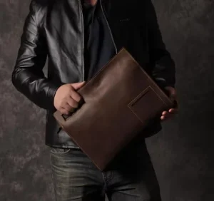 Men’s Business Handbag PU Leather Vintage Clutch Bag Zipper Handbag for Man