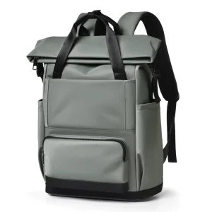 Men’s Business Laptop Backpack Large Capacity Waterproof Roll-top Bag Anti-theft Pocket for Office Travel College