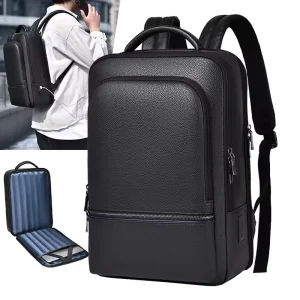 Men’s Business Laptop Backpacks Large Capacity 180 Degree Opening Waterproof Bag Durable PU Multi Functional Bag