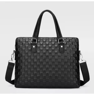 Men’s Business Laptop Bag Leather Briefcase Cowhide Single Shoulder Crossbody Bag Horizontal Computer Bag