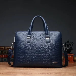 Men’s Business Laptop Bag PU Leather Crocodile Pattern Men’s Shoulder Bag Large Capacity Men’s Office Briefcase