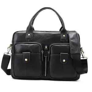 Men’s Business Laptop Brief Case Crossbody Bag Hard Case Laptop Bag Leather Expandable Capacity Office Bag Conference Bags