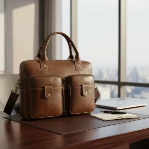 Men’s Business Laptop Briefcase Crossbody Bag Hard Case Laptop Bag Leather Expandable Capacity Office Bag Conference Bags
