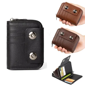 Men’s Business PVC Leather Wallet Short Style Coin Purse Snap Button Closure Male Trifold Card Holder Case