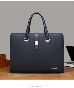 Men’s Business Styling Bag Large Capacity Shoulder-Slung Office Meeting Document Bag Microfiber Synthetic Briefcase Navy Black