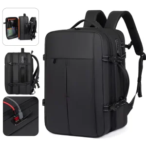 Men’s Business Travel Anti-theft Waterproof Expandable USB Type-C Dual Charging Port Reflective Strip Laptop Backpack