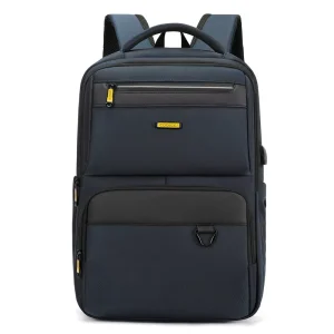 Men’s Business Travel Backpack Anti-Theft USB Waterproof Large-Capacity Laptop Bag with Polyester Lining Student
