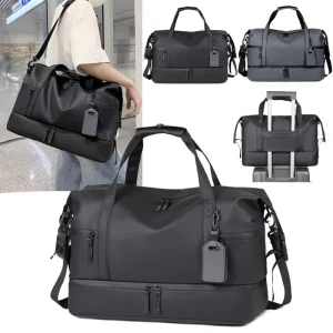 Men’s Business Travel Bag Large Capacity Lightweight Polyester Lining Dry Wet Separation Short Distance Gym Luggage Backpack