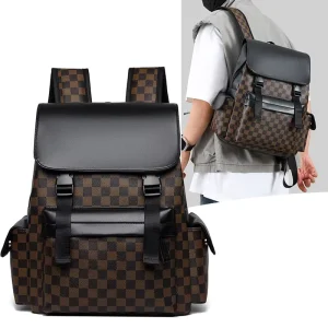 Men’s Business Travel Laptop Backpack Durable Waterproof Polyester Lining PU Material Portable College Student Bag