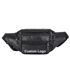 Men’s Business Waist Chest Bag PU Texture Multi-layer Anti-theft Zipper Closure Multi-use Outdoor
