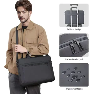 Men’s Business Waterproof Durable Multipurpose Handbag, Trolley Sleeve, Double Zipper, Laptop Bag