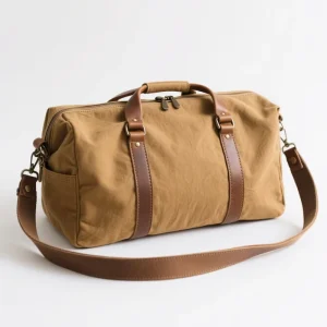Men’s Camping Bag Large Capacity Beige Canvas Duffel Bag Custom Durable Travel Bag with Leather Long Strap