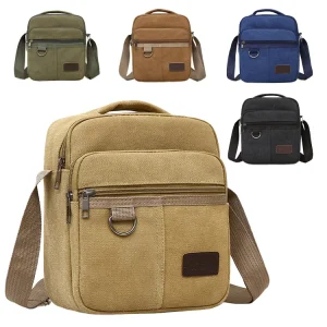 Men’s Canvas Bag Shoulder Bag Korean Version Trendy Casual PU Canvas Men’s Bag Business Outdoor Backpack Crossbody Bag