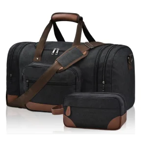 Men’s Canvas Duffel Bag with Adjustable Shoulder Strap Expandable Capacity Multiple Pockets and Toiletry Bag